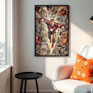 Iron Man-serieposter | Superhjälteväggkonst | Estetiskt tryck i Marvel-stil | Avengers-sovrumsinredning | Presentidé för vintage serietidningsfan bild 4