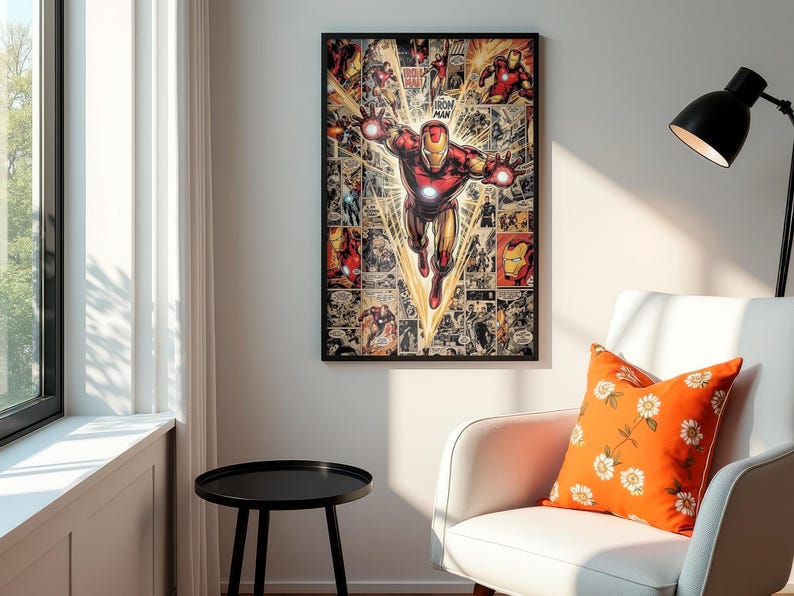 Iron Man-serieposter | Superhjälteväggkonst | Estetiskt tryck i Marvel-stil | Avengers-sovrumsinredning | Presentidé för vintage serietidningsfan bild 4