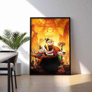 Póster de Kung Fu Panda / Arte mural de la película de dibujos animados de Po / Decoración para la habitación infantil de DreamWorks / Lámina animada divertida / Póster de regalo para el dormitorio