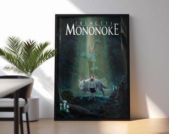 Princess Mononoke Poster | Studio Ghibli Forest Wall Art | Dark Anime Fantasy Print | Whimsical Bedroom Decor | Fan Gift Poster