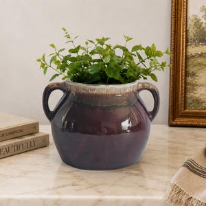 Vintage USA Brown Drip Glaze Pottery Planter Cachepot Stoneware Jardiniere | Mid Century Ceramic Planter