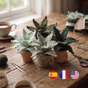 Fern Crochet Pattern | Realistic Hanging Botanical Leaves Potted Plant Amigurumi Pattern | Crochet Gardenia 3in1 Bundle | Multiple Languages