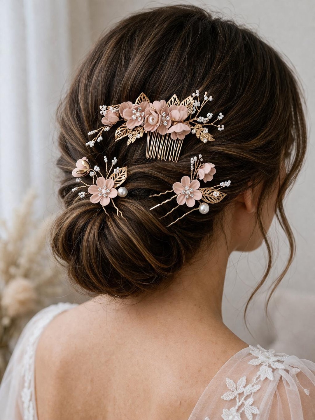 Bride Comb Pin Bridal Hair Comb and Pins Set | Blush Flower Wedding Hair Accessories ...