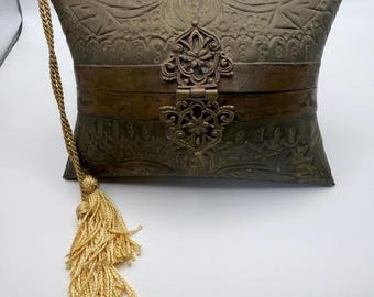 Vintage copper and brass pillow purse velvet lined vintage art deco