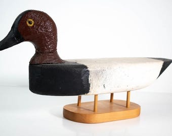 Vintage hand carved canvasback duck decoy wood folk art waterfowl sculpture