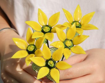 Fiore di giglio giallo in vetro fatto a mano, regalo personalizzato per mamma/insegnanti, ricordo di compleanno, decorazione artistica