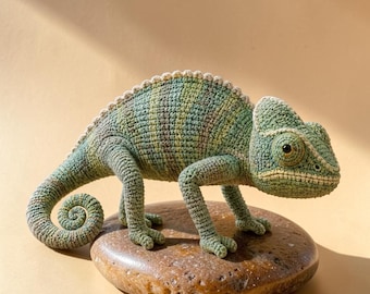 Realistyczny wzór na szydełko kameleona w formacie PDF, kolekcjonerski wzór amigurumi gadów