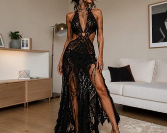 Modèle de robe longue gothique au crochet, robe dos nu dos nu (téléchargement numérique)