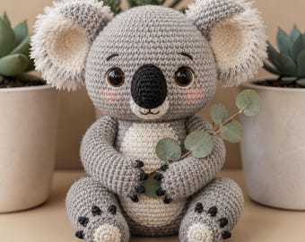 Realistyczny wzór szydełkowy na koalę w formacie PDF, pluszowa zabawka amigurumi, australijskie zwierzę (pobranie cyfrowe)