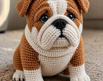 Realistyczny wzór szydełkowy na buldoga angielskiego w formacie PDF, zabawka amigurumi (do pobrania w wersji cyfrowej)