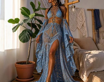Patron de robe de déesse au crochet, maxi couverture de plage bohème (téléchargement PDF)