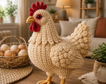 Realistyczny wzór na szydełkowego kurczaka w formacie PDF, samouczek tworzenia amigurumi zwierząt gospodarskich (pobierz plik PDF)