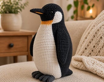 Realistyczny wzór na szydełkowego pingwina – samouczek wykonania stojącej pluszowej maskotki amigurumi (PDF)