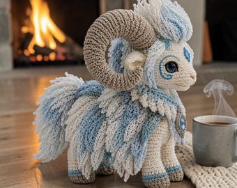 Realistyczny wzór szydełkowy na barana Frosthorn w formacie PDF, samouczek na temat fantasy amigurumi, sztuka włókiennicza zimowych stworzeń