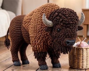 Modèle réaliste au crochet de bison PDF, animal sauvage Amigurumi (téléchargement numérique)