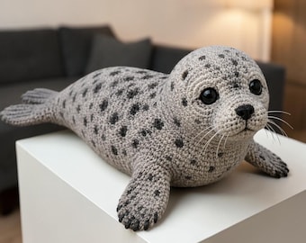 Realistyczny wzór szydełkowy na fokę w formacie PDF, amigurumi zwierząt morskich, jakość kolekcjonerska (pobierz plik PDF)