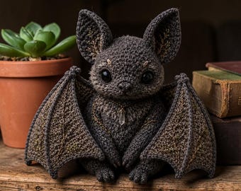 Realistyczny wzór szydełkowy na nietoperza jaskiniowego w formacie PDF, samouczek tworzenia gotyckiego amigurumi