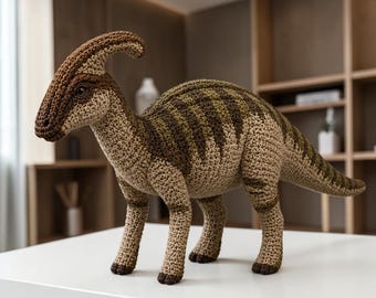 Realistyczny wzór szydełkowy na parazaurolofa w formacie PDF, zabawka amigurumi z dinozaurem, szydełkowe zwierzę prehistoryczne (do pobrania w wersji cyfrowej)