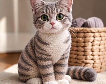 Realistyczny wzór szydełkowy na pręgowanego kota – Amigurumi Animal PDF (wersja zaawansowana)