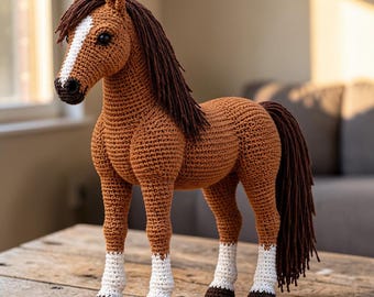 Realistyczny wzór szydełkowy na konia w formacie PDF, samouczek dla kolekcjonerów amigurumi, wzór szydełkowy na zwierzę