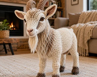 Realistyczny wzór szydełkowy na kozę w formacie PDF, samouczek tworzenia amigurumi zwierząt gospodarskich (do pobrania na bieżąco)