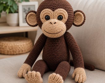 Realistyczny wzór szydełkowy na małpkę w formacie PDF, samouczek tworzenia kolekcjonerskich zwierząt amigurumi (pobranie cyfrowe)