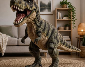 Realistiskt T-Rex-virkmönster, handledning för stående dinosaurie-amigurumi (PDF-nedladdning)