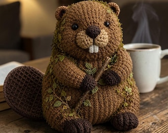 Realistyczny wzór szydełkowy na bobra, samouczek na leśną pluszową maskotkę amigurumi (PDF)