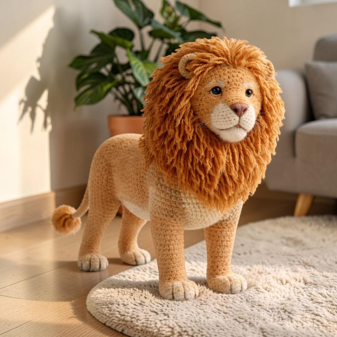 Realistic Standing Lion Crochet Pattern – Amigurumi Safari Animal Toy ...