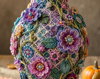 Jewel Blossom Crochet Vase Cover Pattern PDF, Luxury Floral Vase Cozy (Digital Download)