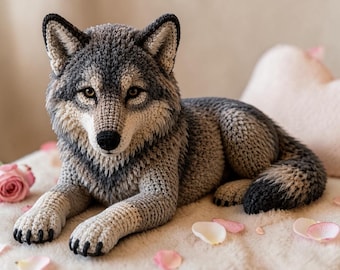 Realistyczny wzór szydełkowy wilka w formacie PDF, szczegółowy samouczek tworzenia zwierząt amigurumi (pobierz plik PDF)
