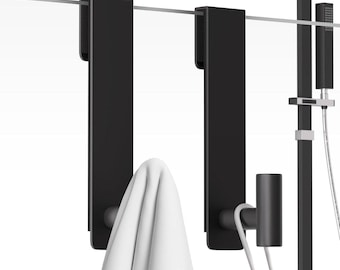Black Metal Shower Glass Hook Over Door Hook for Frameless Shower Door No Drill Towel Holder Bathroom Hook Modern Shower Hanger