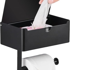 Toilet Paper Holder with Shelf Wall Mounted Bathroom Organizer Toilet Roll Holder with Wipes Dispenser Storage Modern Plastic Design
