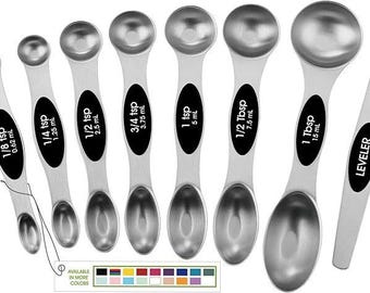 Magnetic Measuring Spoons Set Dual Sided Stainless Steel Measuring Spoon Set with Leveler Baking Cooking Tools Kitchen Gadget