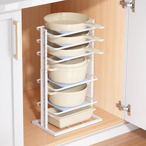 Adjustable Pan Organizer Rack 5 Tier Pot Lid Organizer Kitchen Cabinet Storage Cookware Organizer Space Saving Pot and Pan Holder