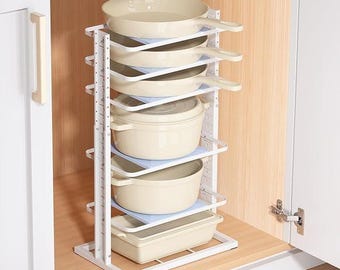 Adjustable Pan Organizer Rack 5 Tier Pot Lid Organizer Kitchen Cabinet Storage Cookware Organizer Space Saving Pot and Pan Holder