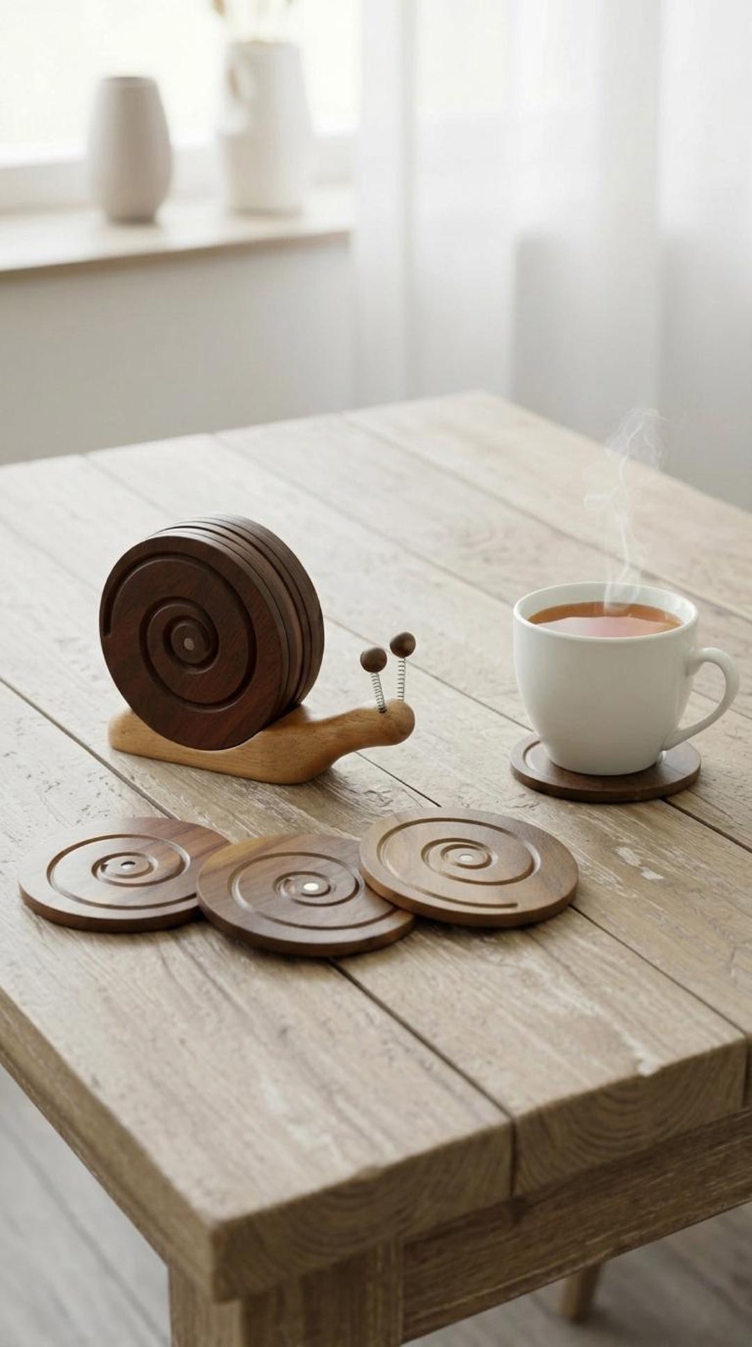 Wooden Snail Coaster Set, Round Drink Coasters, Rustic Table Decor - Etsy
