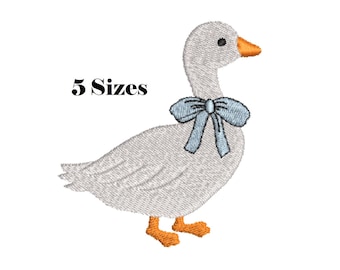 Cute Silly Goose Machine Embroidery Design, Lovely Goose with Bow, Embroidery Pattern, 5 Sizes