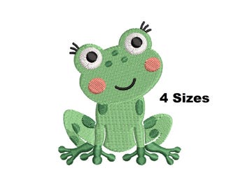 Cute Green Frog embroidery design, 4 Sizes