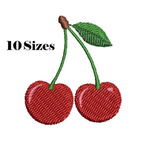 Archivo de diseño de bordado de cerezas, bordado a máquina de dos cerezas, diseños de bordado a máquina, descarga instantánea, 10 tamaños