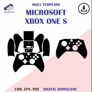 May include: Black graphic of an Xbox One S controller and its components, with the text "MICROSOFT XBOX ONE S" in blue. The image also includes the text "CDR. EPS. PDF DIGITAL DOWNLOAD".