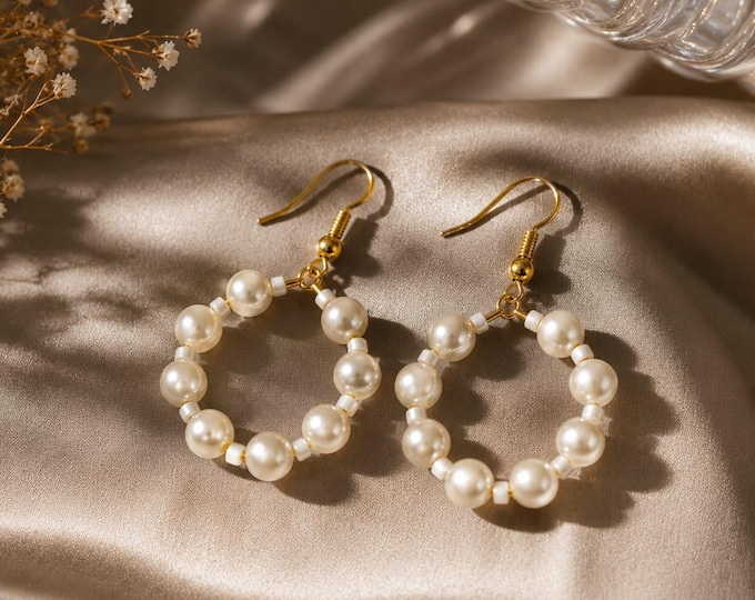 Featured listing image: Pearl Hoop Earrings Gold Plated Handmade Elegant Minimalist Jewelry For Women Timeless Luxury Style
