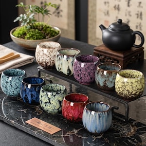 Japansk tekopp i keramik – Mini espressokopp med ugnseffekt, Wabi-sabi-stil