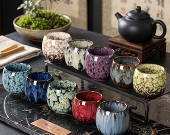 Tasse à thé japonaise en céramique - Mini tasse à expresso avec effet four, style wabi-sabi