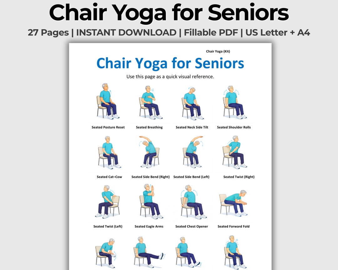 Chair Yoga for Seniors Printable PDF, Chair Yoga Chart, Printable Chair