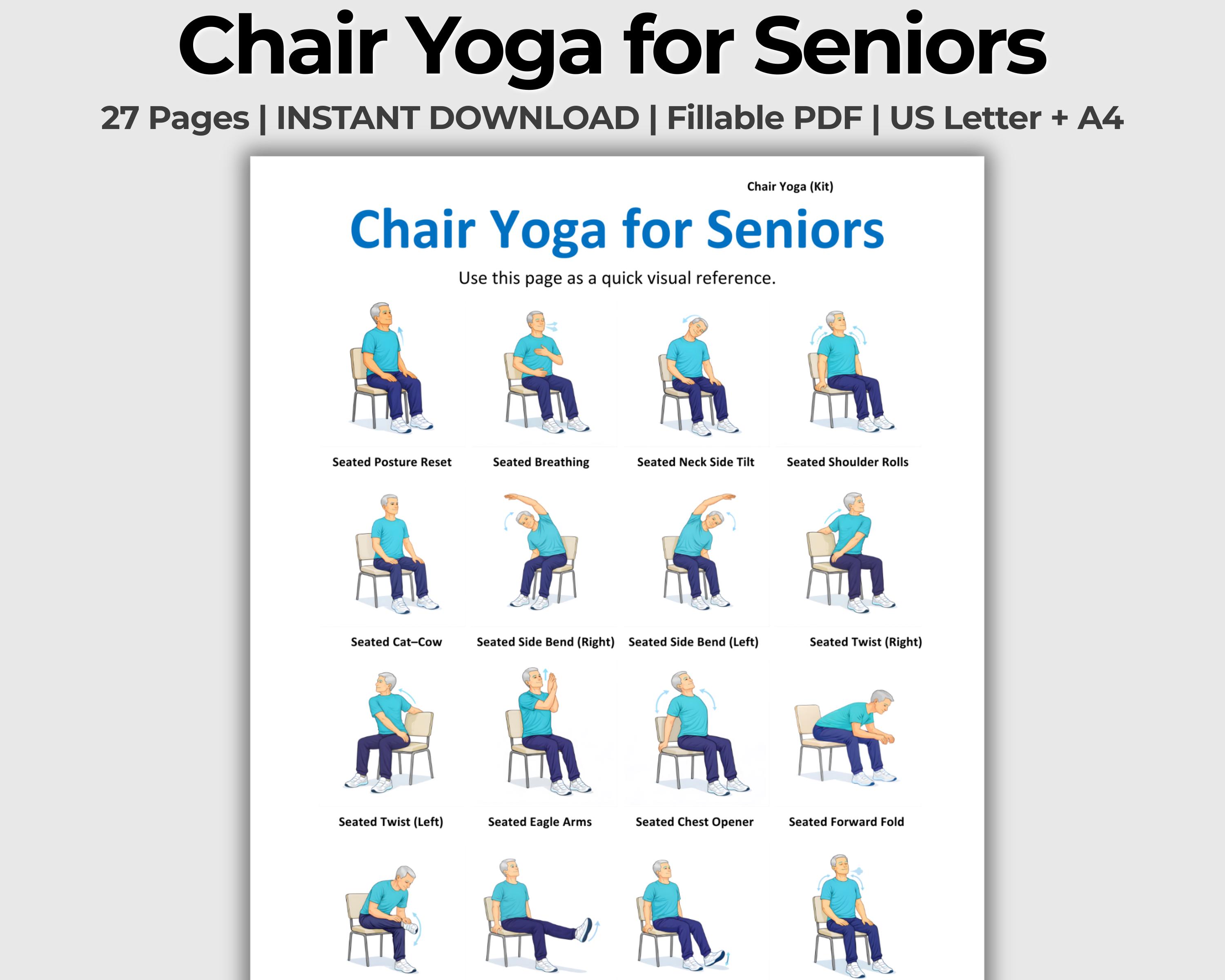 Chair Yoga for Seniors Printable PDF, Chair Yoga Chart, Printable Chair