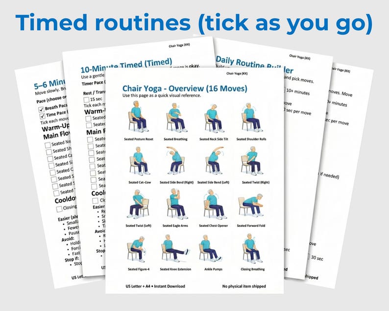 Yoga Routine On Paper Chair Yoga for Seniors Printable PDF, Chair Yoga Chart, Printable Chair ...