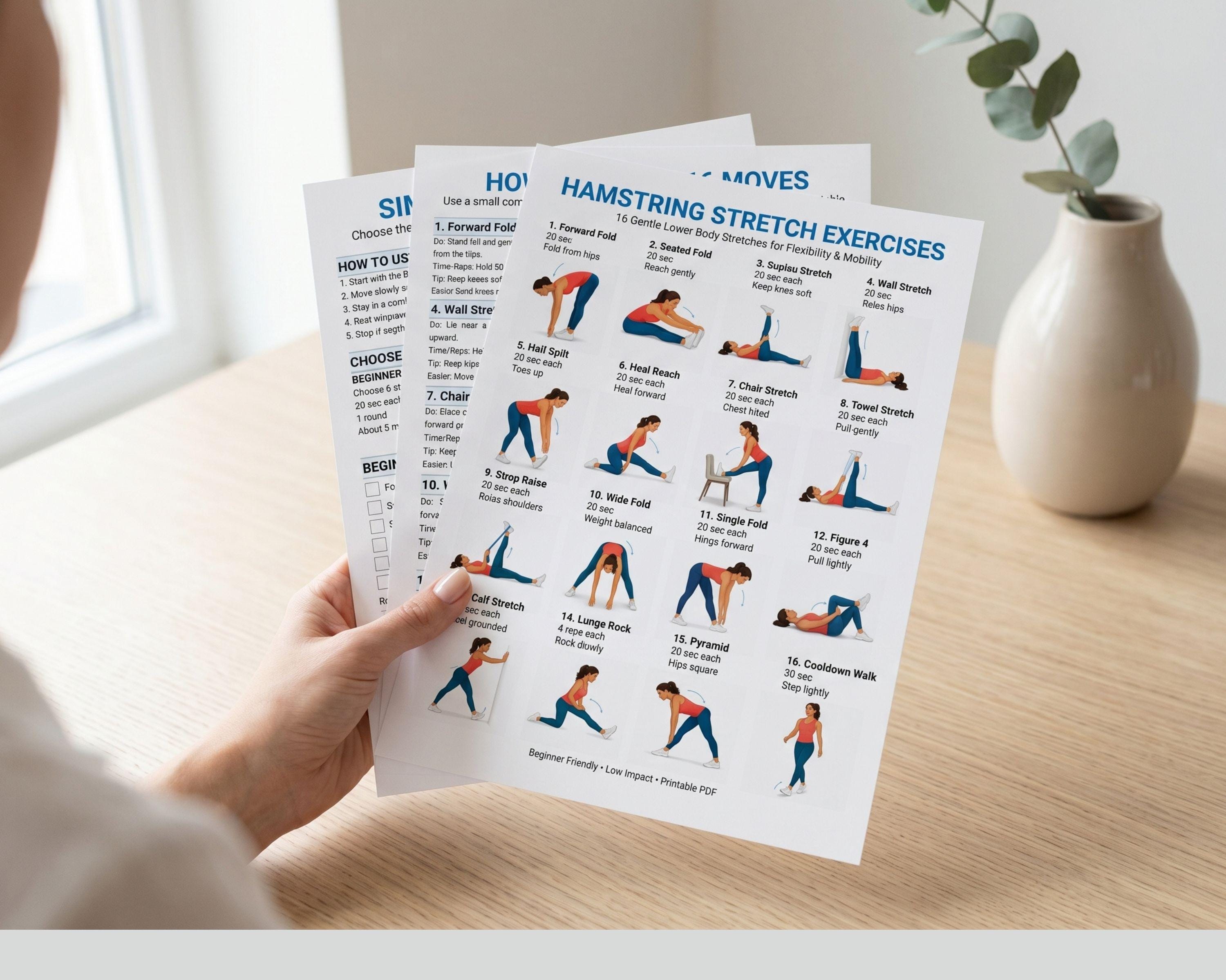 Hamstring Stretch Exercise Example Hamstring Stretch Exercises Printable | Lower Body Flexibility Poster ...