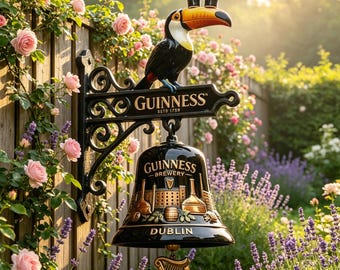 Timbre vintage de Guinness con forma de tucán, timbre retro de pub irlandés para colgar en la pared, decoración para jardín o patio, regalo único para amantes de la cerveza.