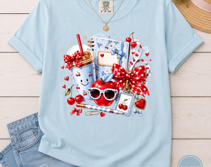 Teacher Shirt, Cherry Bow Graphic Tee, Back to School T-Shirt, Preppy Classroom Top, Coquette Teacher Gift, Comfort Colors Tee